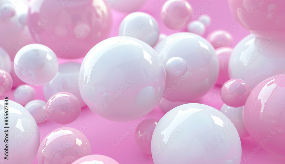 Abstract background with pink spheres and low poly geometric shapes, concept of creativity or innovation in design Abstract background with pink spheres and low poly geometric shapes, concept of creativity or innovation in design