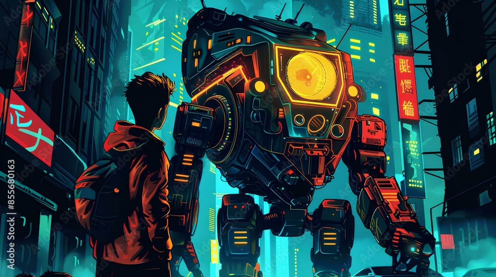 fantasy of a boy and robot ine the cyber world futuristic style fantasy of a boy and robot ine the cyber world futuristic style