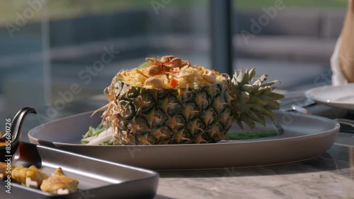 Experience an elegant presentation of pineapple cuisine at a fine dining restaurant