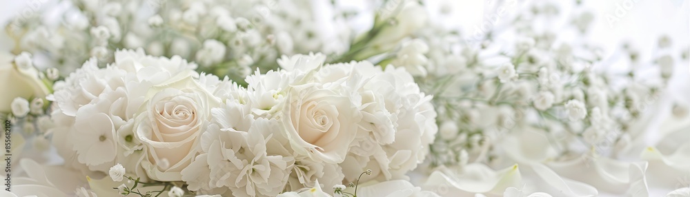 White roses and baby's breath flowers bouquet
