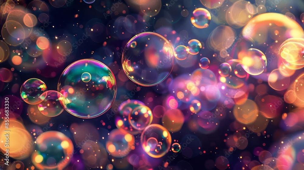 Colorful bubbles swirl and glow magically on canvas Colorful bubbles swirl and glow magically on canvas