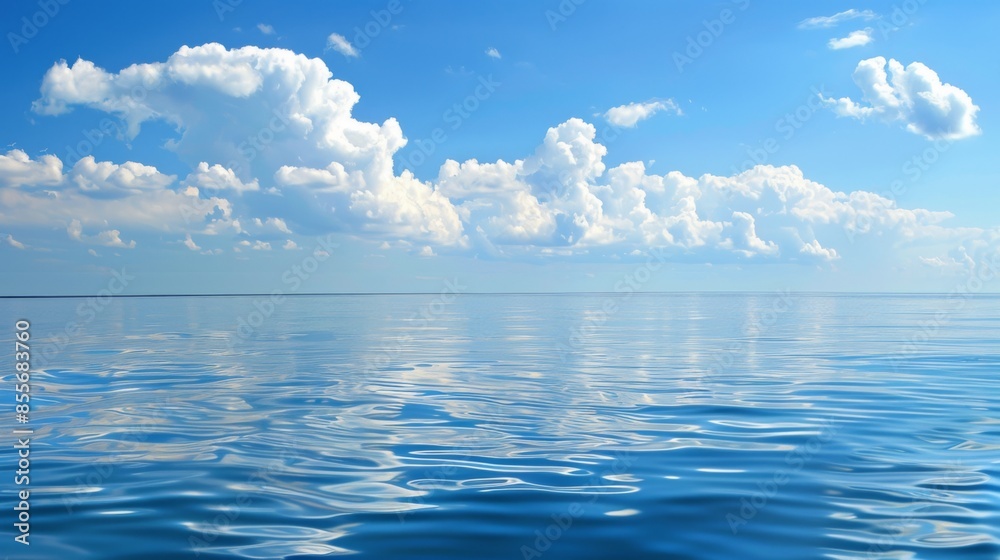 Obraz premium Calm sea landscape with clouds sky. Background illustration generated by ai