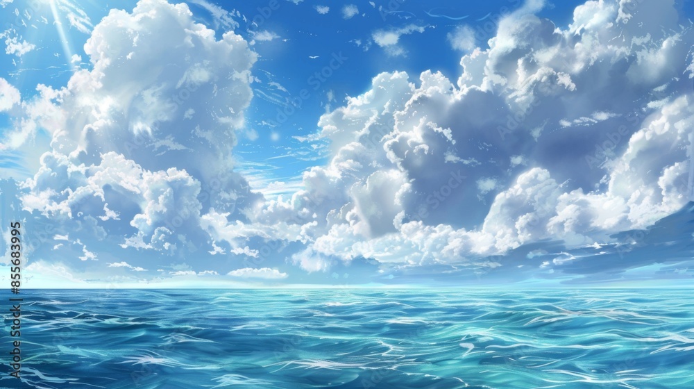 Calm sea landscape with clouds sky. Background illustration generated by ai Calm sea landscape with clouds sky. Background illustration generated by ai