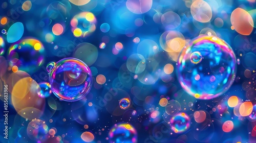 Night sky with glowing colorful bubbles dreamily