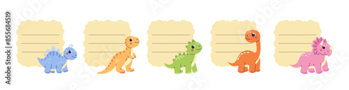 Animal sticky note set.  Dinosaurs paper memo pads collection. Сute childrens character. 