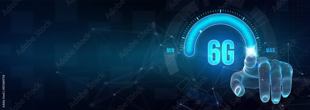 Obraz premium The concept of 6G network, high-speed mobile Internet, new generation networks. Business, modern technology, internet and networking concept. 3d illustration