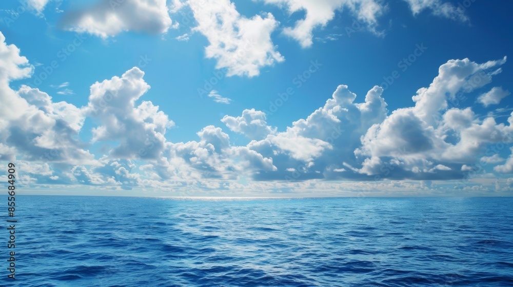 Fototapeta premium Calm sea landscape with clouds sky. Background illustration generated by ai