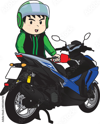 Delivery man ride motorcycle cartoon vector