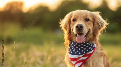Patriotic Dog Wearing American Flag Bandana