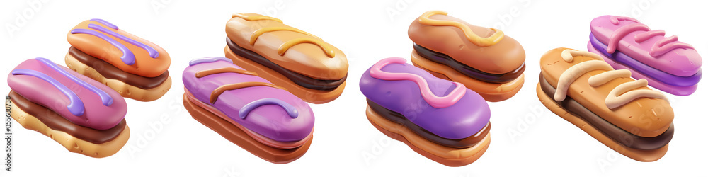 Set of Eclairs , ui app food, isolated on transparent png background. Generative ai