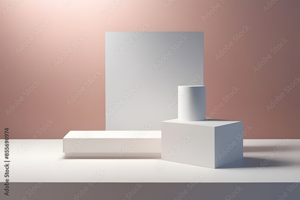Minimalist podium for product display bathed in soft ambient light Minimalist podium for product display bathed in soft ambient light