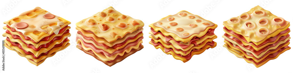 Set of Lasagne , ui app food, isolated on transparent png background. Generative ai Set of Lasagne , ui app food, isolated on transparent png background. Generative ai