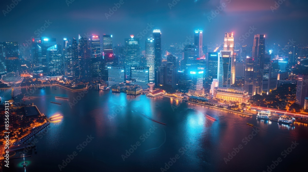 A city skyline with a large body of water in the background A city skyline with a large body of water in the background