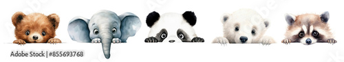 Watercolor cute animals peaking set