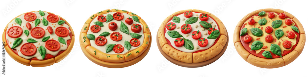 Set of Pizza Margherita , ui app food, isolated on transparent png background. Generative ai