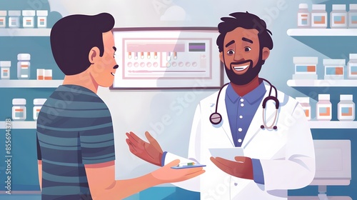 Physician ensuring a male patient understands his prescription medication