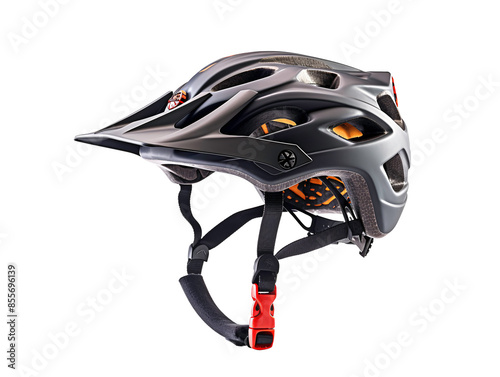 a black bicycle helmet with red accents