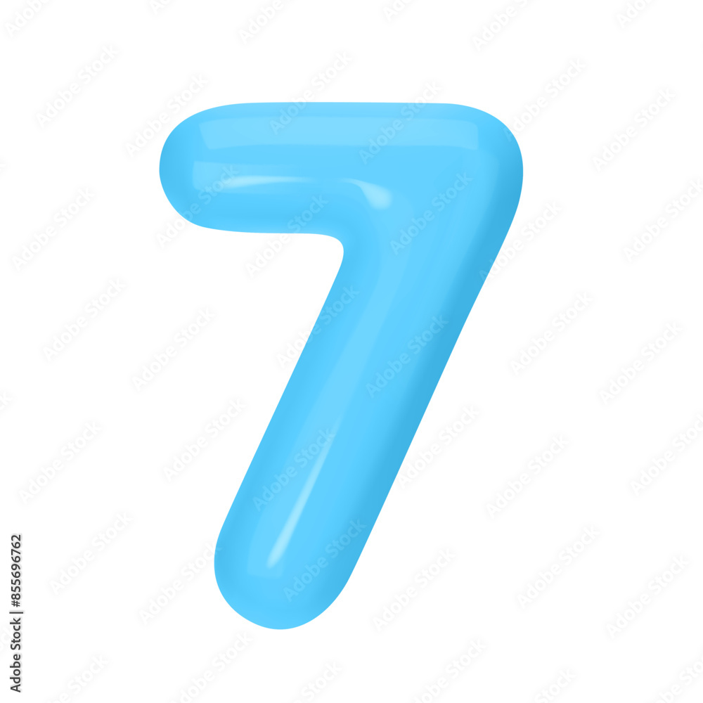Numeral 7 - Blue Plastic Balloon Number seven Isolated on White Background. 3D Style Vector Illustration Numeral 7 - Blue Plastic Balloon Number seven Isolated on White Background. 3D Style Vector Illustration
