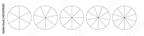Segmented circles isolated on a white background. A different number of sectors divides the circle into equal parts. Vector