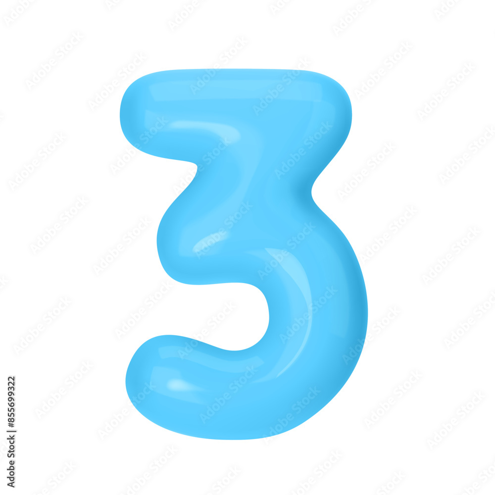 Numeral 3 - Blue Plastic Balloon Number three Isolated on White Background. 3D Style Vector Illustration Numeral 3 - Blue Plastic Balloon Number three Isolated on White Background. 3D Style Vector Illustration