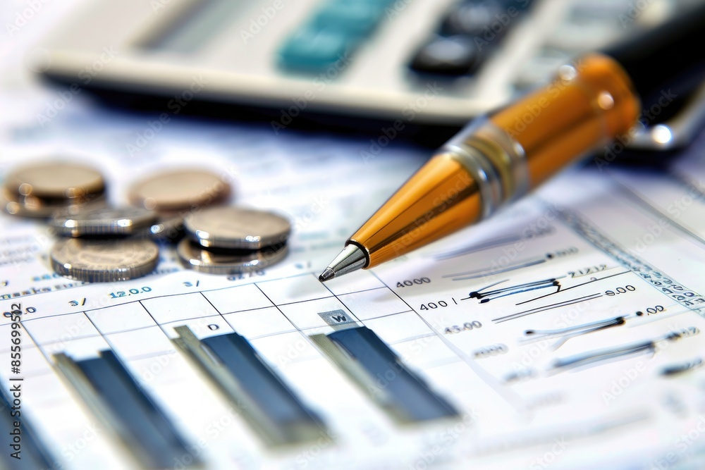 top view of businessman analyzing investment charts with laptop and smartphone at workplace Coins, calculator and financial documents. Business and finance concept top view of businessman analyzing investment charts with laptop and smartphone at workplace Coins, calculator and financial documents. Business and finance concept