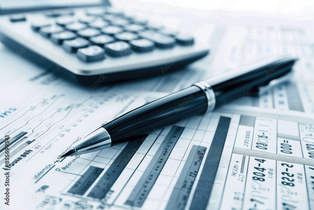 top view of businessman analyzing investment charts with laptop and smartphone at workplace Coins, calculator and financial documents. Business and finance concept top view of businessman analyzing investment charts with laptop and smartphone at workplace Coins, calculator and financial documents. Business and finance concept
