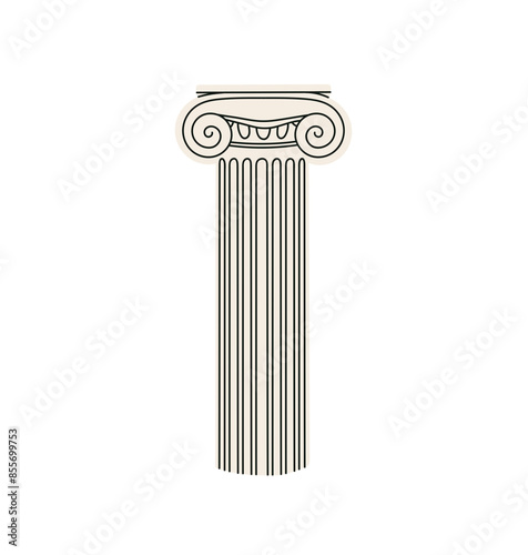 Ancient column, architectural detail made of white marble or gypsum, greek antique architecture element, sculpture, ornament, roman pillars vintage construction on background flat vector illustration.