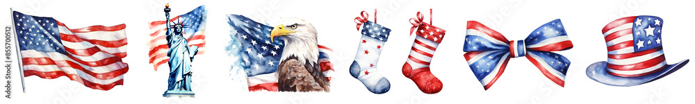 Fototapeta premium Celebration accessories patriotism png element set on transparent background