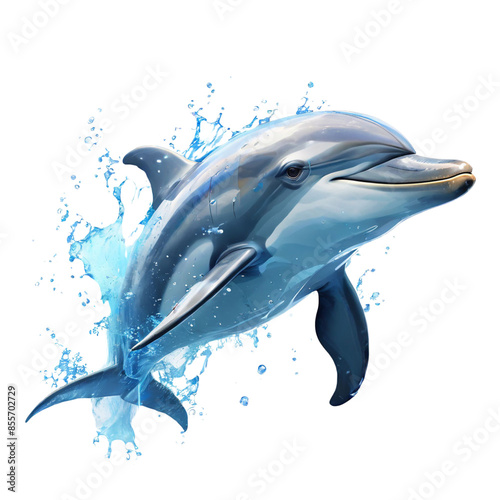 Wallpaper Mural AI art captures a dolphin leaping gracefully out of the water, isolated against a white background Torontodigital.ca