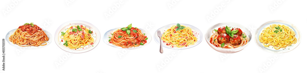 Watercolor of spaghetti png element set on transparent background Watercolor of spaghetti png element set on transparent background