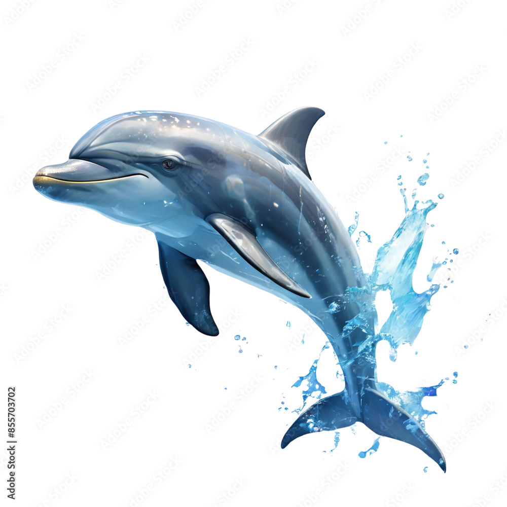 Obraz premium AI art presents a stunning dolphin in mid-air, set against a white background