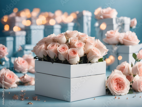 White Box with Pink Roses Romantic Dlicate Gift photo