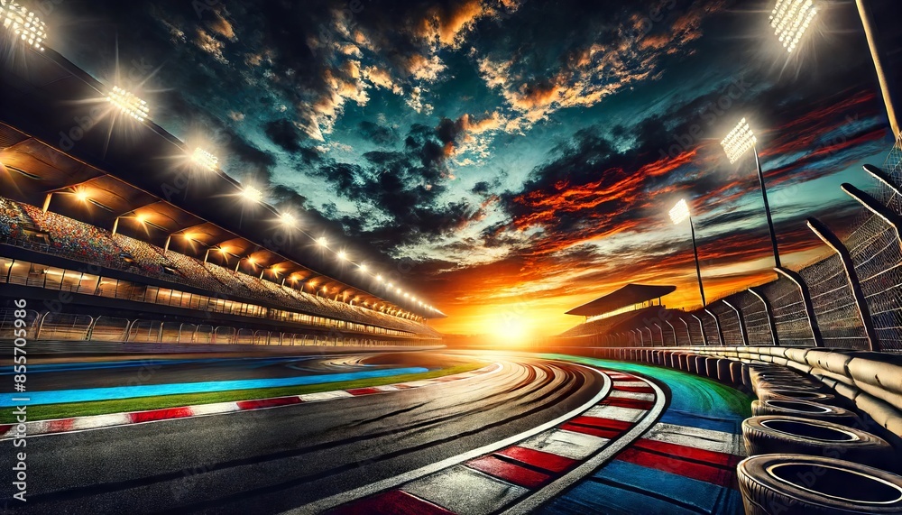Obraz premium Race Track at Sunset with Colorful Sky