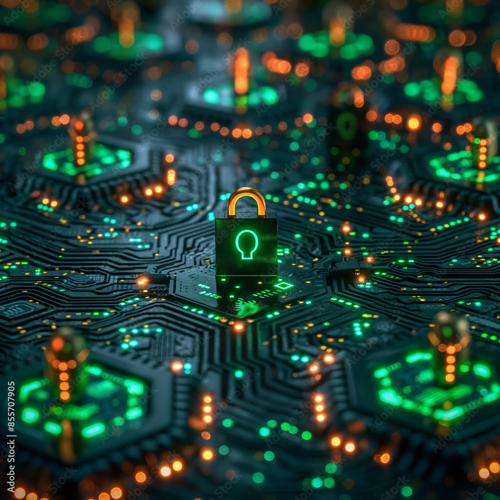 Obraz premium Cybersecurity theme with digital locks and encrypted data, 4K1
