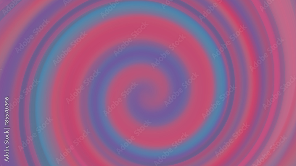 Groovy retro background with gradient swirling spiral wave in vivid reddish pink, light blue, soft purple, cerise colors. Abstract geometric backdrop 8K 16:9 for poster, cover. Blurred curved stripes