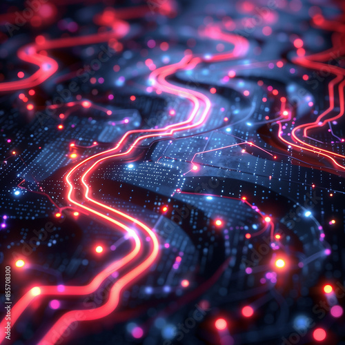 Futuristic cyber technology background with neon lights in 4K5