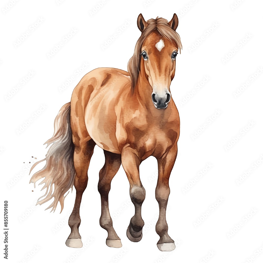 Fototapeta premium Cute horse watercolor illustration, animals and farm clipart