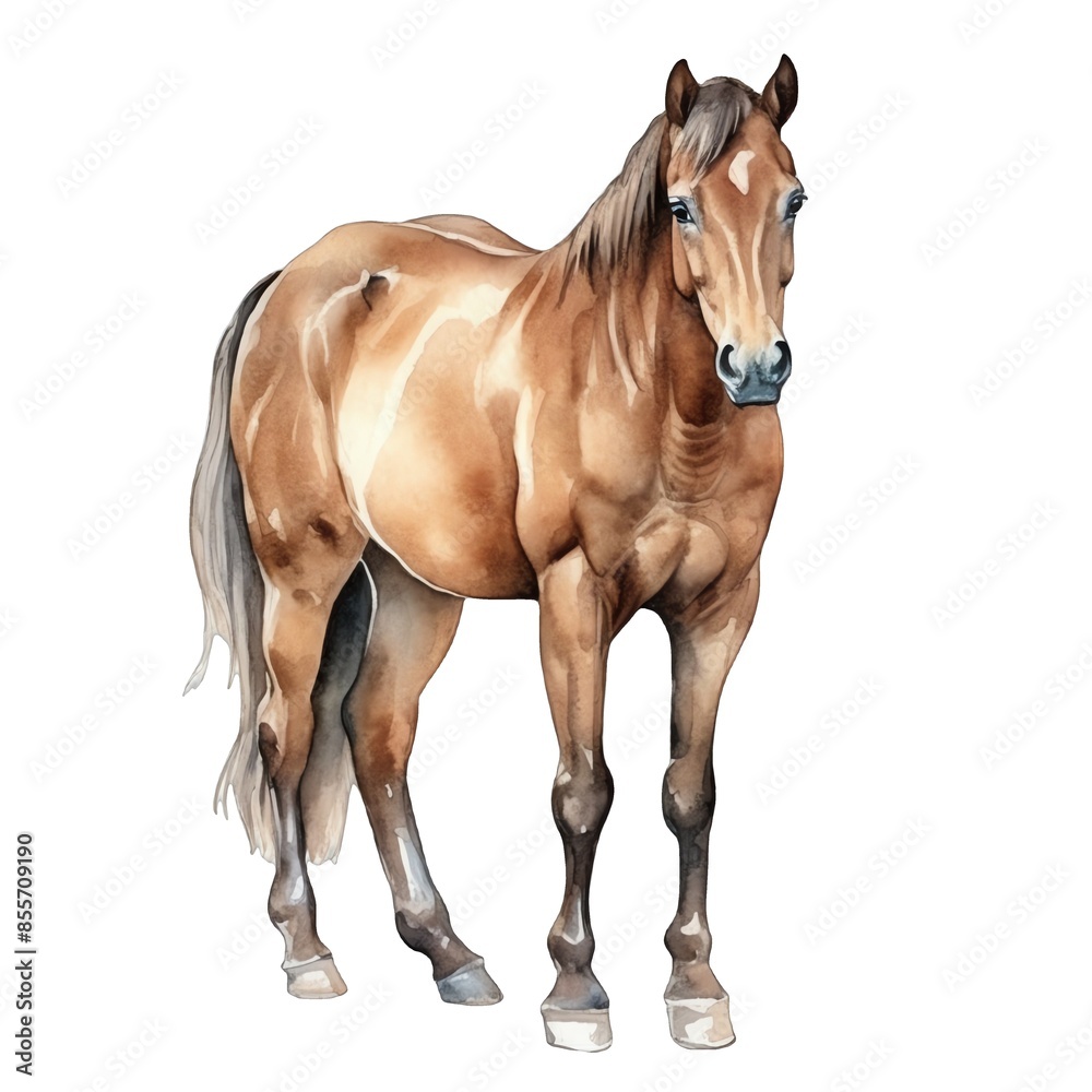Obraz premium Cute horse watercolor illustration, animals and farm clipart