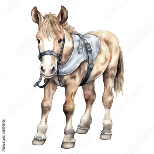 Cute horse watercolor illustration, animals and farm clipart