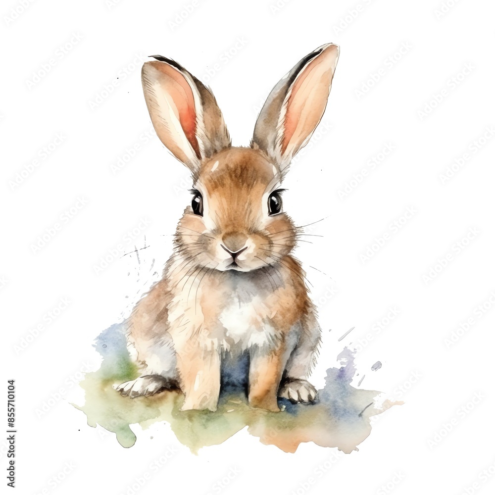 Obraz premium Cute rabbit watercolor illustration, animals and farm clipart