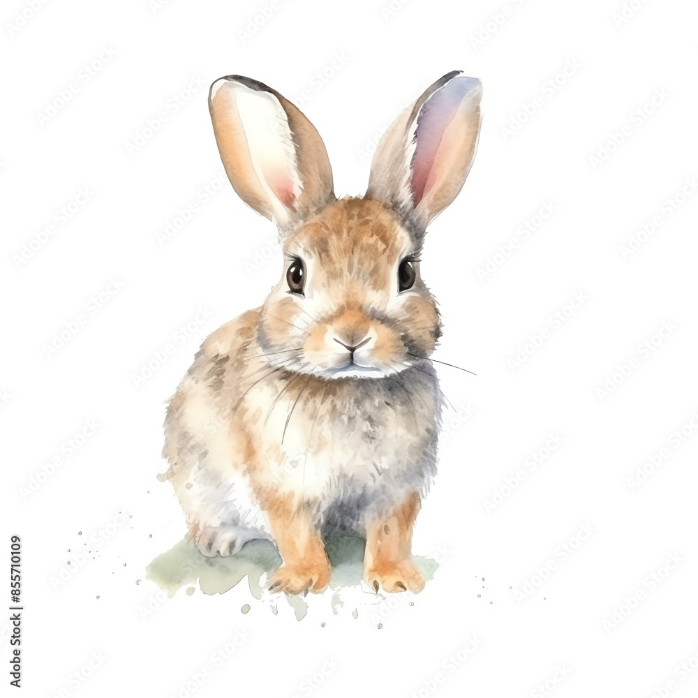 Obraz premium Cute rabbit watercolor illustration, animals and farm clipart