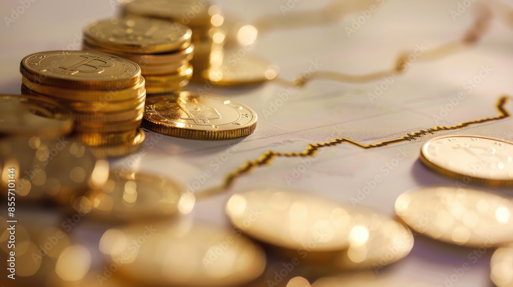 Upward Trend Line Graph with Gold Coins Foreground Upward Trend Line Graph with Gold Coins Foreground