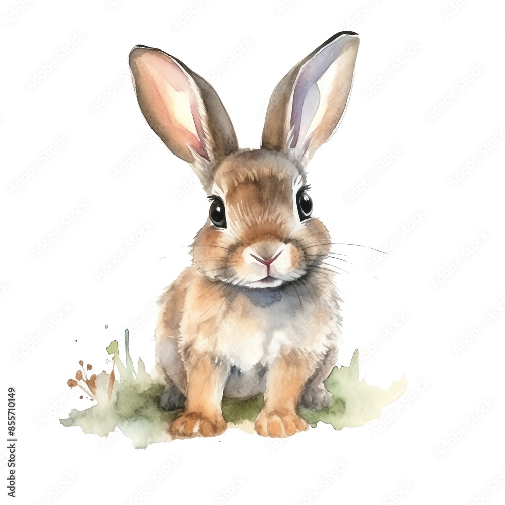 Obraz premium Cute rabbit watercolor illustration, animals and farm clipart