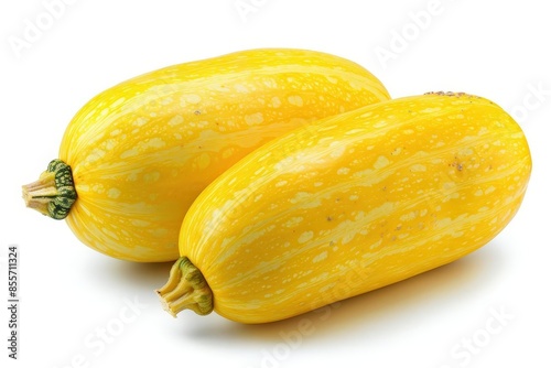 A realistic spaghetti squash, fresh vegetable, detailed yellow skin, isolated on white background photo