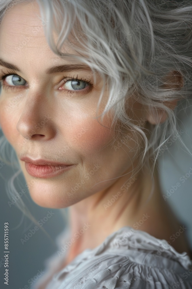 Portrait of an older woman reveals her youthful appearance through excellent skin care and makeup. Portrait of an older woman reveals her youthful appearance through excellent skin care and makeup.