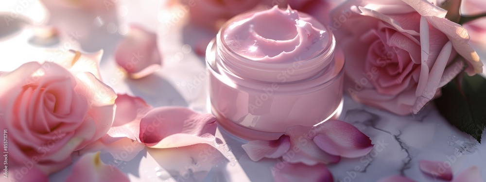 A container of rose face cream A container of rose face cream