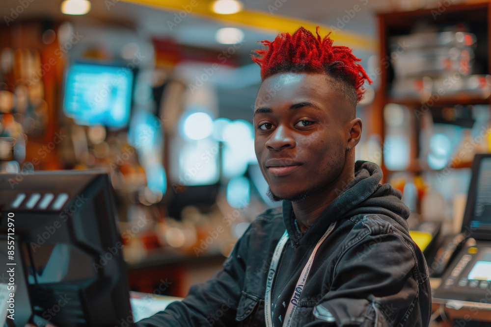 Young Man Working in a Cozy Cafe at Night Young Man Working in a Cozy Cafe at Night