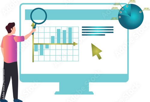 A boy is searching for a graph chart.