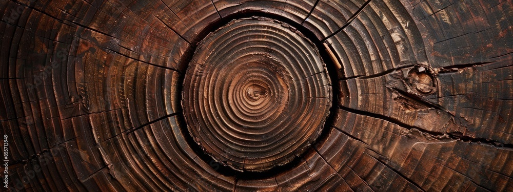 Fototapeta premium Dark brown wood rings texture background closeup