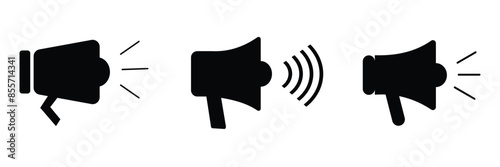 Megaphone icon set. Outline and silhouette vector illustration isolated on white background. Loudspeaker sign. EPS 10